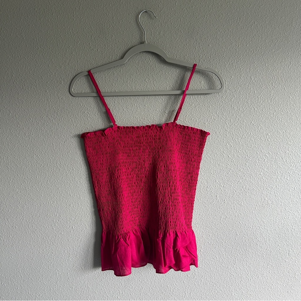Anthropologie Maeve Red Smocked Tank Top Small